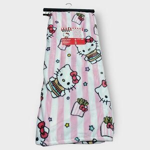 Hello Kitty Striped Pink White Burger and Fries Throw Blanket New with Tags (c)